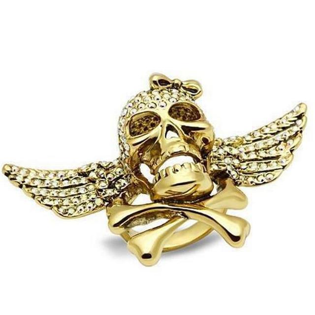 Gold White Metal Ring with Top Grade Crystal, Rainbow Effect Aurora Borealis - Size 11