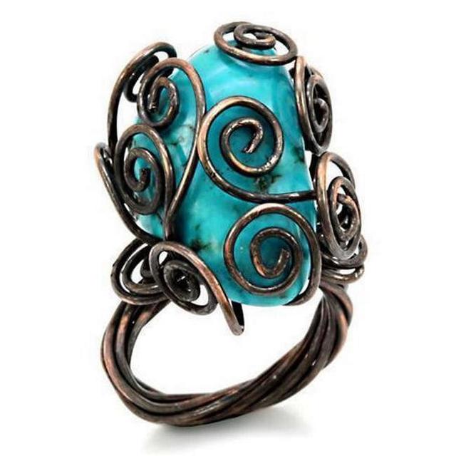 Antique Tone Brass Ring with Synthetic Turquoise, Turquoise - Size 5