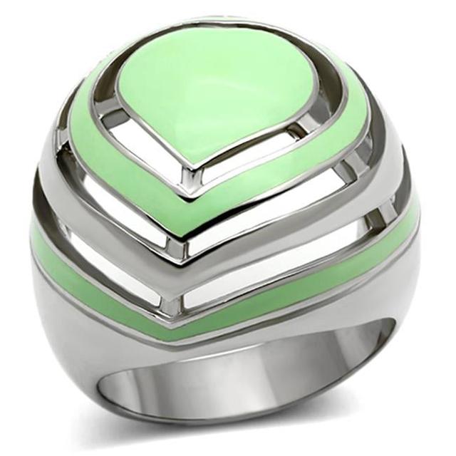 High Polished No Plating Stainless Steel Ring with Epoxy, Emerald - Size 5