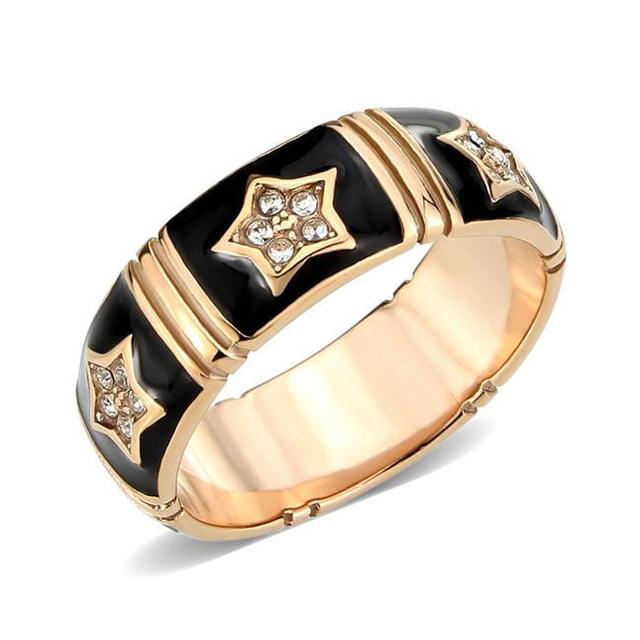 IP Rose Gold Ion Plating Stainless Steel Ring with Top Grade Crystal&#44; Clear - Size 9