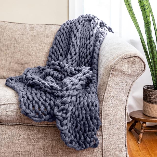 40 x 50 in. Chunky Knit Throw, Indigo
