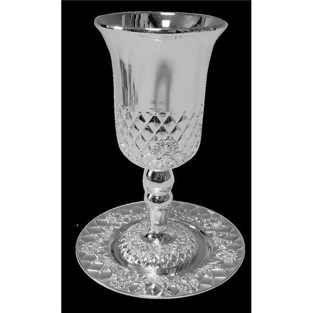 59592 6 in. Kiddush Cup Set on Stem, Silver Plated