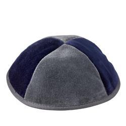 4 Part Navy & Grey Yarmulka with Rim, Size 4