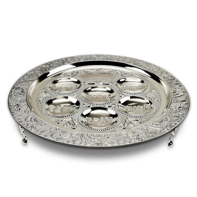 A&amp;M Judaica and Gifts 61025 Seder Plate with Filigree Silver Plated with Leg  - 3 x 15.5 in.