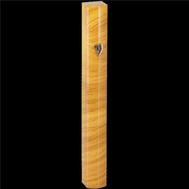 15 cm Aluminum Mezuzah 3D Painted Cover, Brown Stripes