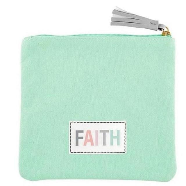 8 x 7 in. Canvas Pouch - Faith&#44; Mint Green