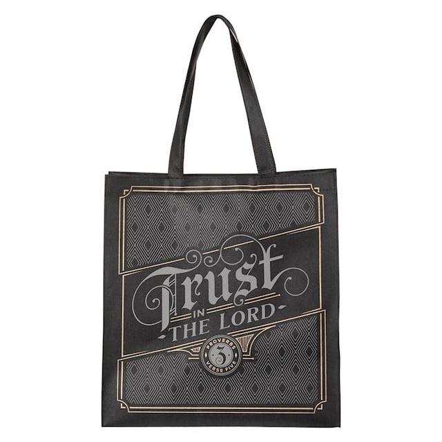 380515 Trust In The Lord Reusable Non Woven Proverbs 3.5 Tote Bag, Charcoal & Brown