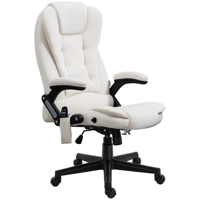 921-171V86CW Vinsetto 6 Point Executive Office Chair with Heat&#44; Velvet High Back Vibrating Massage Office Chair&#44; Cream White
