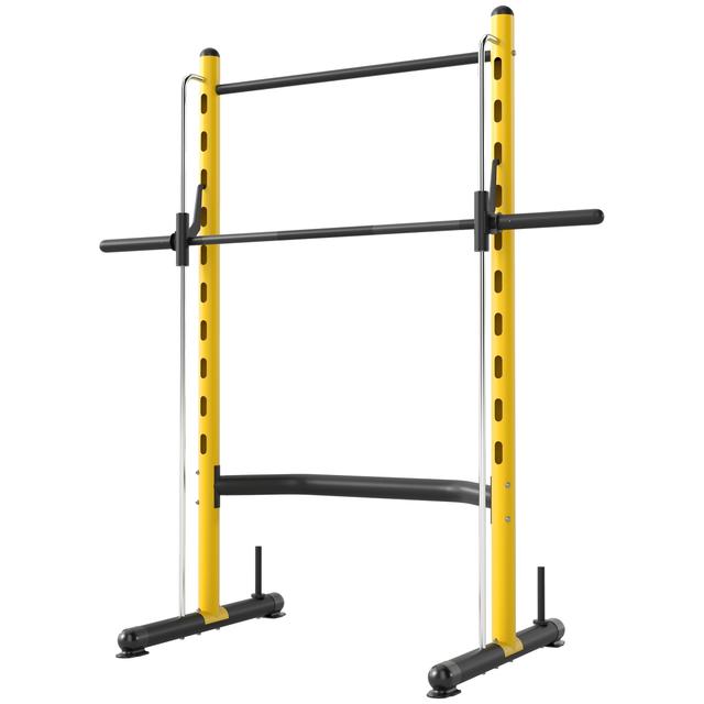 A91-218V00YL Soozier Squat Rack with Pull Up Bar & Barbell Bar Adjustable Bench Press Multi-Function Weight Lifting Half Rack, Yellow