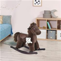 330-118BN Qaba Kids Plush Ride-On Rocking Horse with Bear Children Toys Chair&#44; Brown