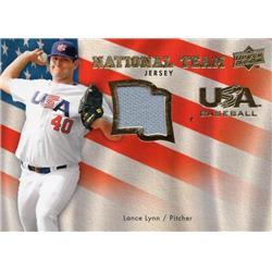 687779 Lance Lynn Player Worn Jersey Patch Team USA 2008 Upper Deck Rookie No.USALL Baseball Card