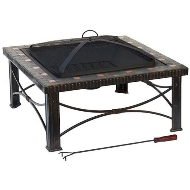 Slate Tile Square Wood Burning Fire Pit&#44; Antique Black - 19.5 x 30 x 30 in.