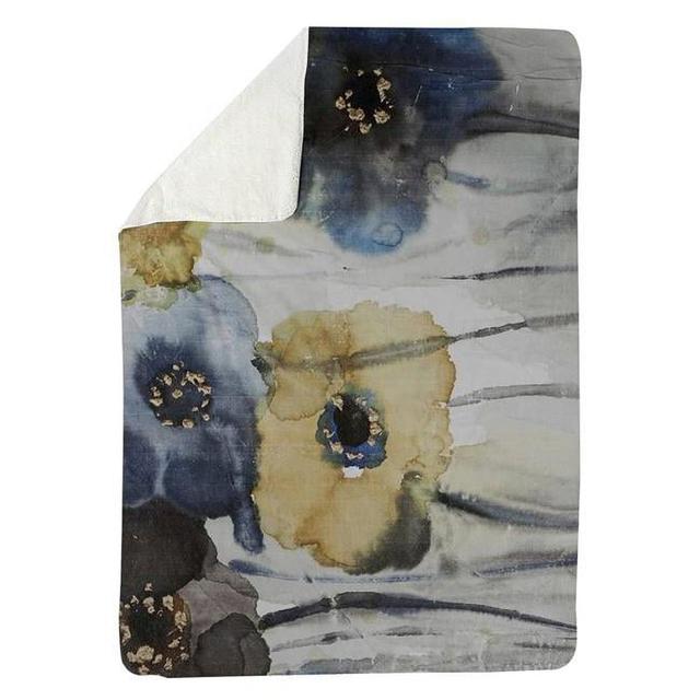 60 x 80 in. Grey&#44; Blue & Yellow Flowers-Sherpa Fleece Blanket
