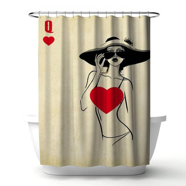 4240-7174-MI14 71 x 74 in. Retro Queen of Hearts Black Shower Curtain - Home Decor