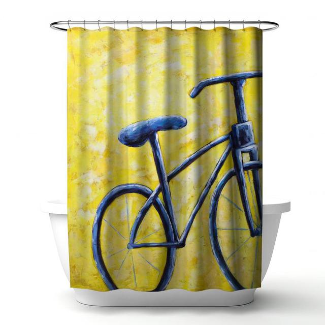 4240-7174-TR25 71 x 74 in. Blue Bike Abstract Shower Curtain - Contemporary Home Decor