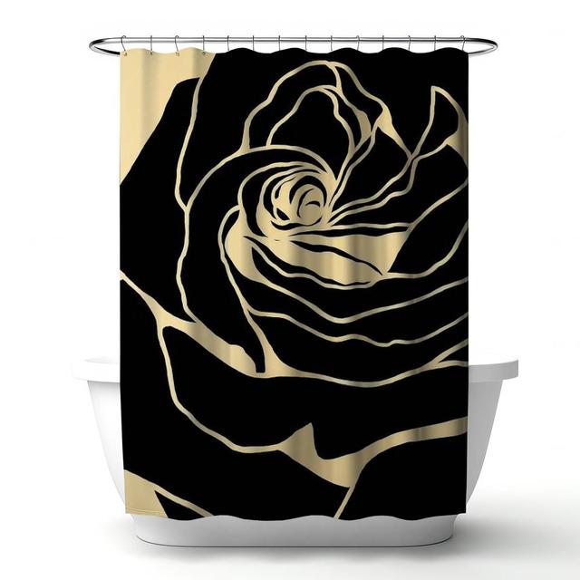4240-7174-FL224 71 x 74 in. Silhouette of A Rose Retro Black Shower Curtain - Home Decor