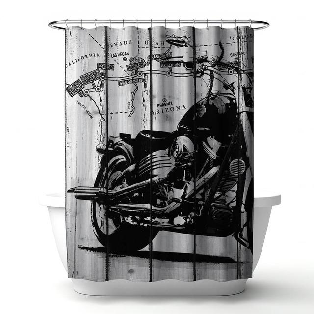 4240-7174-TR5-1-CR 71 x 74 in. Motorcycle Gray & Black Shower Curtain - Man Cave Decor