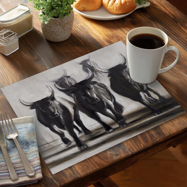 CPPM1418S8U3PD 14 x 18 in. Rustic Brown Polyester Placemat - Running Fierce Bulls Design