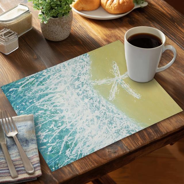 CPPM1418ZWH5G1 14 x 18 in. Turquoise Seastar Wave Placemat - Aquatic Bedroom Decor