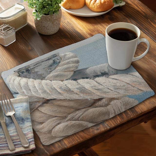 CBPM1418BAYYFS 14 x 18 in. White Boat Bedroom Braided Polyester Placemat - Tie-Down Ropes