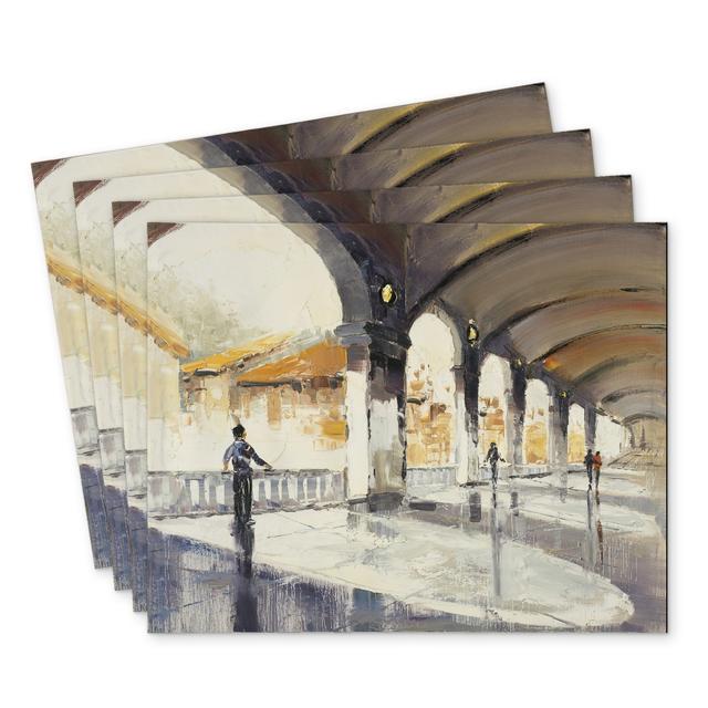 C4PP1418OV1COU 14 x 18 in. People in a Spacious Hall Polyester Placemat for Home Decor - Set of 4