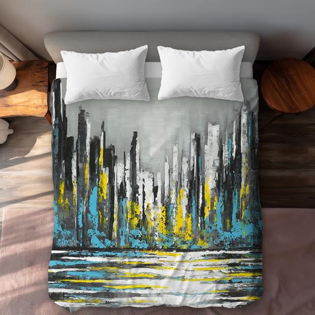 C1DCQSW0UW0MSO Queen Size Abstract Blue Skyline - Building Cities Duvet Cover - Home Decor