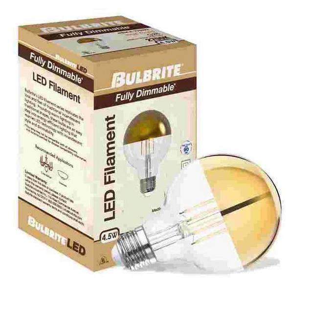 LED Filament 4.5 W Dimmable G25 Light Bulb with Half Gold Glass Finish & Medium E26 Base - 2700K Warm White Light&#44; 350 Lumens&#44; Pack of 4