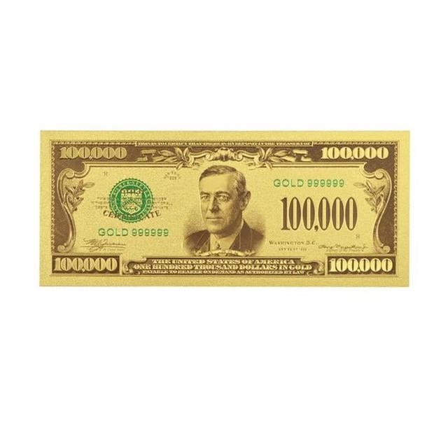 One Hundred Thousand US Dollars 24K Gold Plated Collectible Fake Banknotes for Decoration