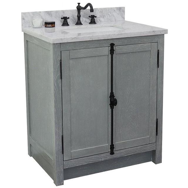 Single Vanity - Gray Ash Top with White Carrara & Rectangle Sink