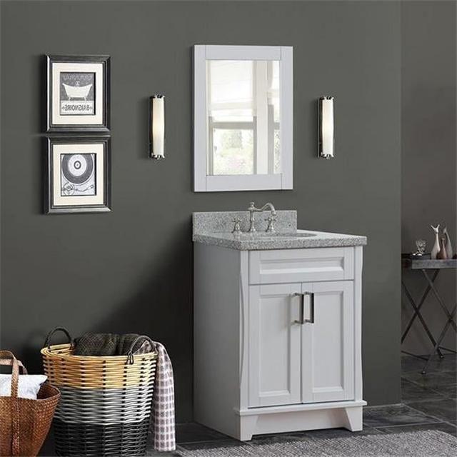 25 in. Single Oval Sink Vanity with Granite Top&#44; White & Gray