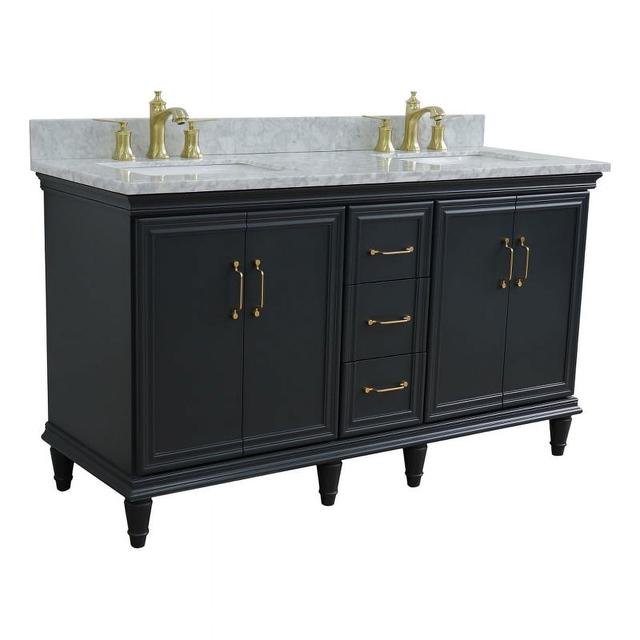 61 in. Double Rectangle Sink Vanity with Carrara Marble Top&#44; Dark Gray & White