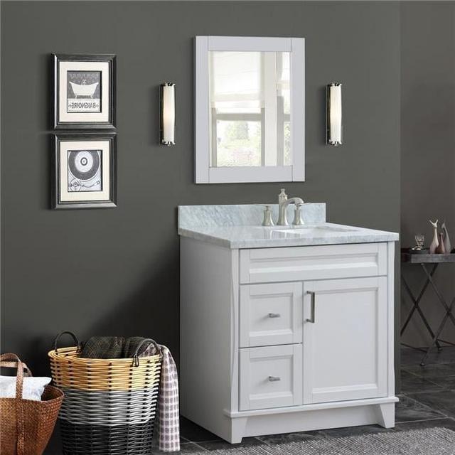 37 in. Single Sink Vanity with Carrara Marble & Left Rectangle Sink&#44; White - Right Drawers
