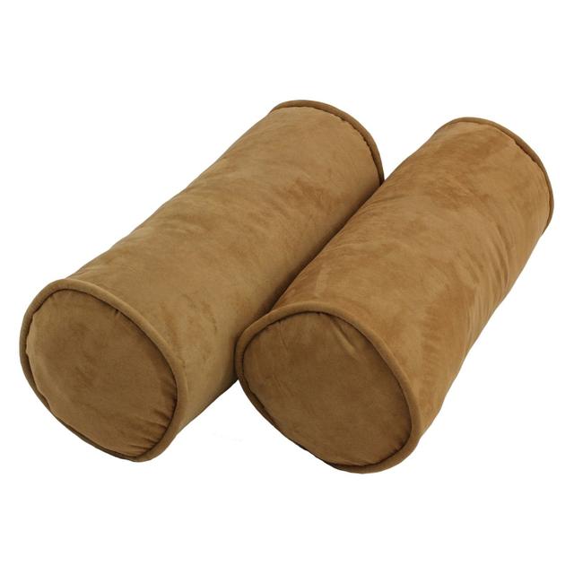 20 x 8 in. Double-Corded Solid Microsuede Bolster Pillows with Inserts, Camel - Set of 2