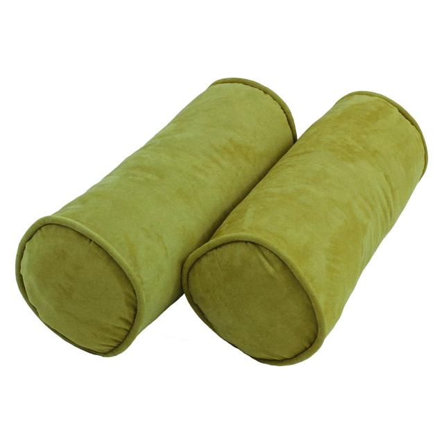 20 x 8 in. Double-Corded Solid Microsuede Bolster Pillows with Inserts, Mojito Lime - Set of 2
