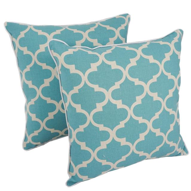 9810-CD-S2-JSY-11 18 in. Corded Throw Pillows with Inserts, Blue Lattice - Set of 2