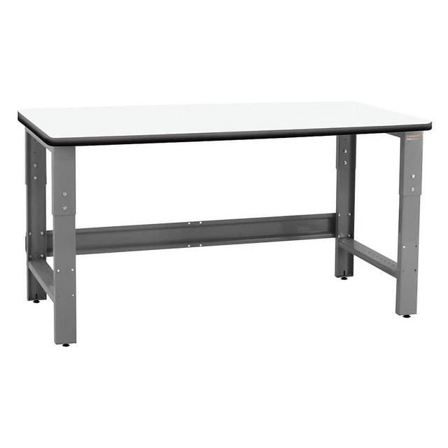 30 x 60 x 30 to 36 in. Adjustable Height Roosevelt Workbenches with Formica White Laminate & T-Mold Bumper Edge Top, Gray & White