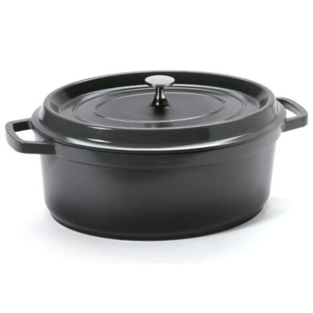 CA-007-GR-BK-CC 6.5 qt. - 7 qt. Rim-Full - 12.13 x 9.88 in. Induction Ready Oval Dutch Oven with Lid&#44; 4.25 in. Deep - Clear Coat - Grey