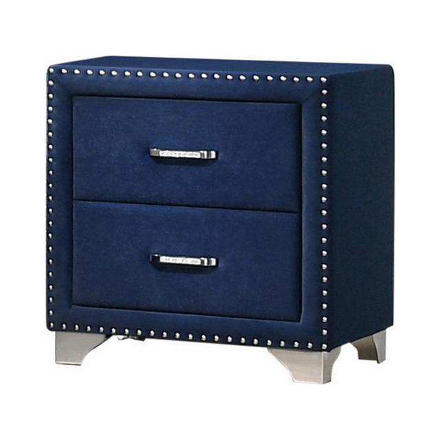 26 in. Cale Velvet Upholstered Nailhead Modern Wood Nightstand&#44; Blue & Chrome