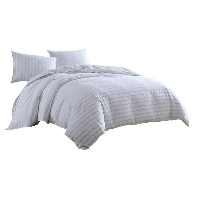 King Size Comforter Set with Pinstripe Pattern&#44; White & Black - 3 Piece