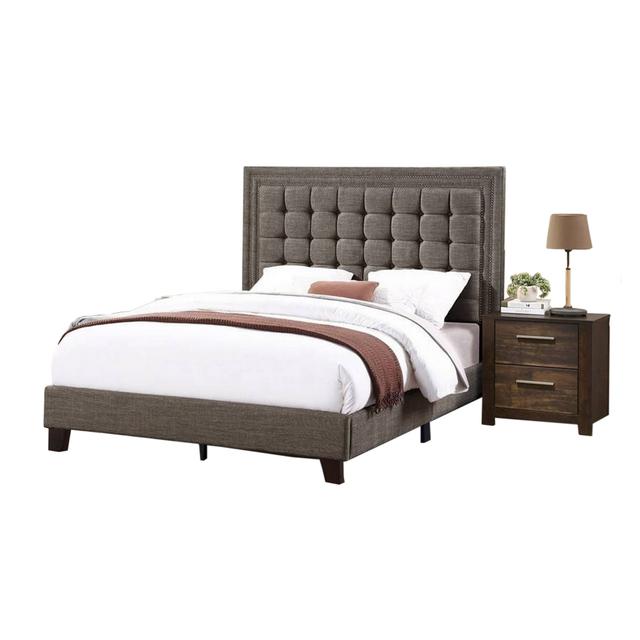 Zofi Modern Bed with Deep Square Tufted Upholstery&#44; Taupe - Queen Size