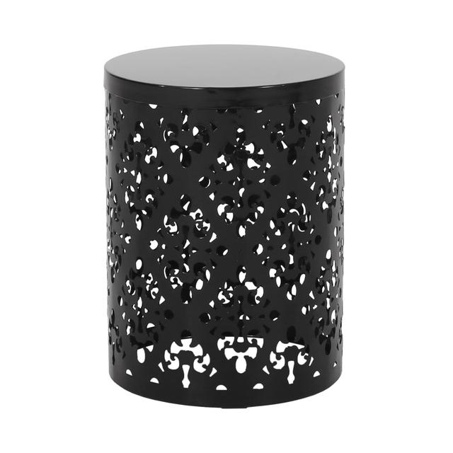 BM324041 14 in. Kemo Round Cutout Design Outdoor End Table - Black Iron Frame