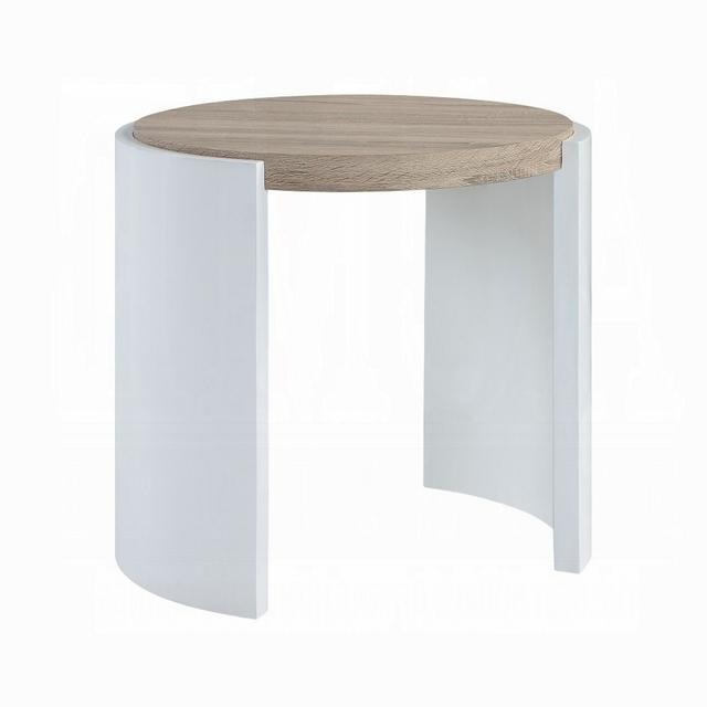 BM324386 26 in. Romani Side Oval End Table with White High Gloss Wood, Brown Top