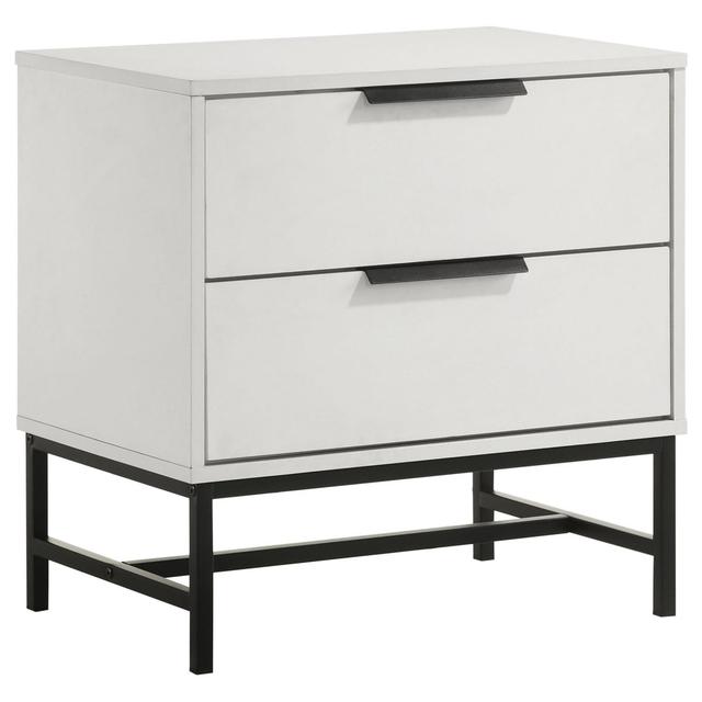 BM329234 24 in. Noro Nightstand - 2 Storage Drawers - Modern White - Black Metal