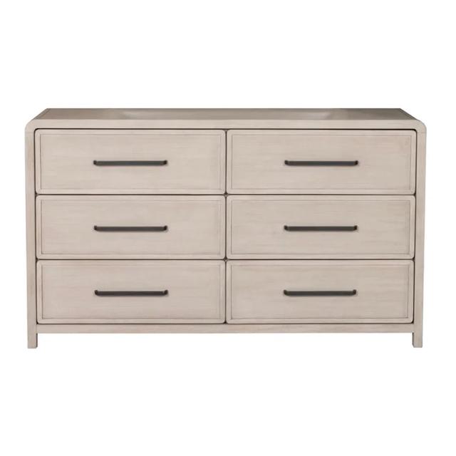 BM333835 Giva Wide 6 Drawers Natural Oak Beige Solid Rubberwood Dresser