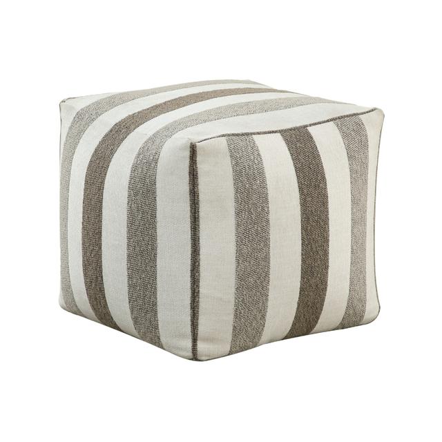 BM336173 Modern Pouf Ottoman - White & Taupe Striped Jacquard, 16 in. Square