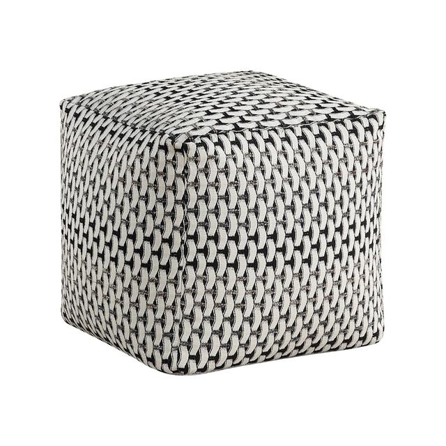 BM336167 Modern Pouf Ottoman - Black White Basket Woven Jacquard&#44; 16 in. Square