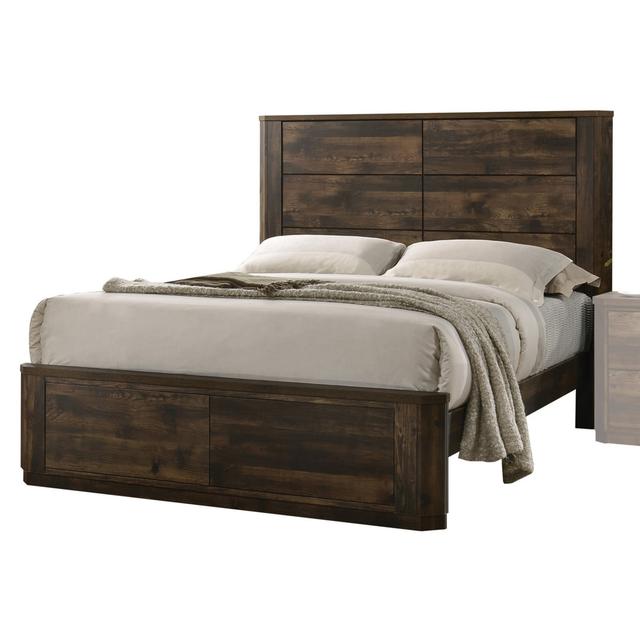 BM221390 Transitional Style Bed with Panel Design Headboard, Rustic Brown - Queen Size