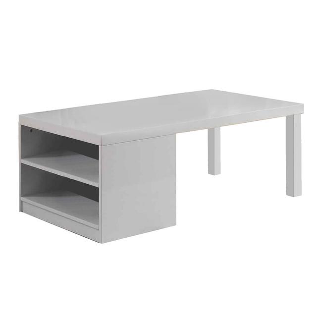 Wood & Metal Frame Coffee Table with Open Shelves&#44; White & Chrome