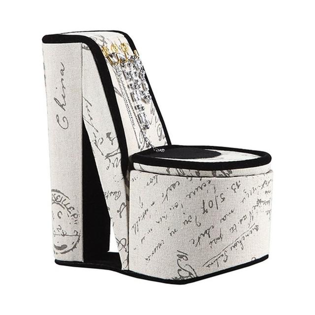 High Heel Script Shoe Jewelry Box with 3 Hooks&#44; Beige & Black