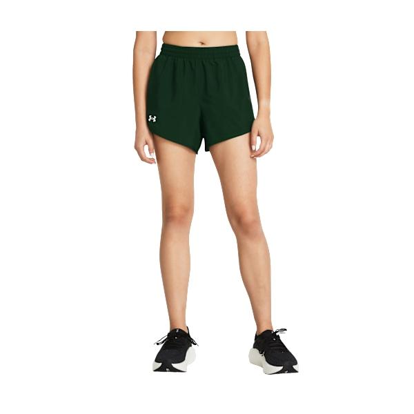 81452891 Ladies Under Armour Fly-By Unlined 3 in. Shorts, Forest Green & White - 2XL